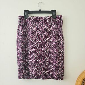Ann Taylor Stretch Pencil Skirt Abstract Print Purple Black White 8